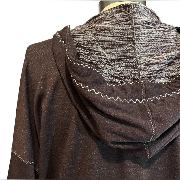 Max Studio French Terry Hooded full zip sweater brown and white women’s Small - Picture 8 of 9
